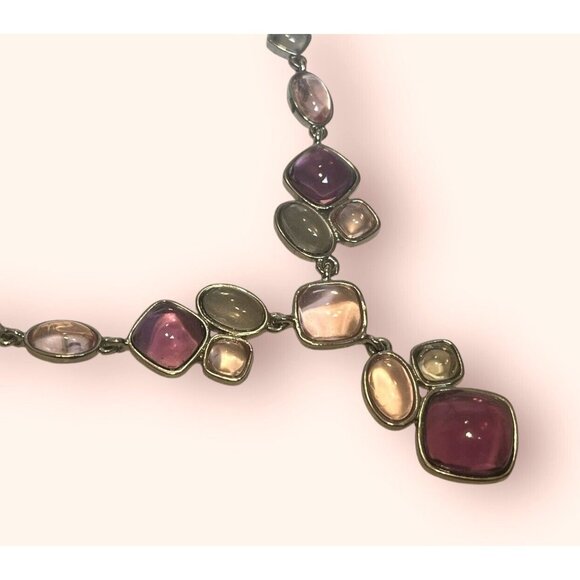 NAPIER Purple Pastel GRIPOIX Resin Silver Tone Collar Statement Y Drop NECKLACE - Picture 3 of 6